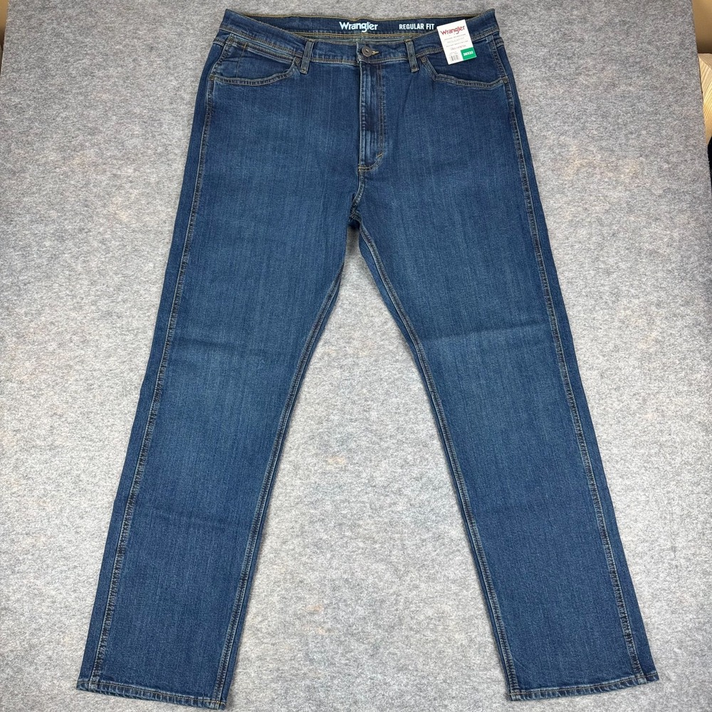 Wrangler Regular Fit Denim Jeans Cotton Stretch Dark Blue‎ Mens 38x32